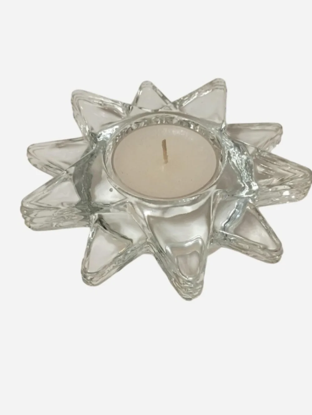 VTG 2005 PartyLite Clear Glass "Flaming Star" Tea light Candle Holder - Picture 7 of 7